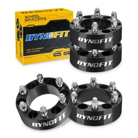 dynofit 6x5.5 to 6x5.5 Forged 2inch Wheel Spacers Adapters for 1999-2025 Silverado Sierra 1500 Yukon 2019-2025 Ram 1500 | Set of 4-Piece Compatible with Chevrolet GMC Cadillac 6x139.7 M14x1.5 Studs