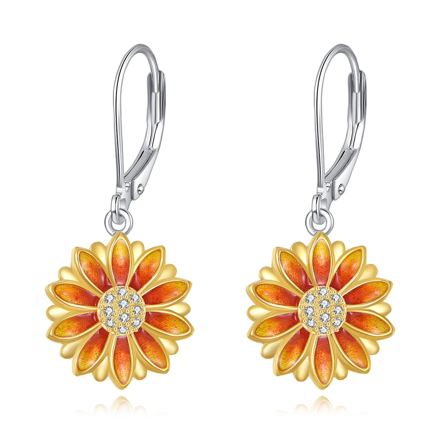 TIGER RIDER Sunflower 925 Sterling Silver Leverback Earrings Flora Jewelry Gift for Women Birthday Christmas