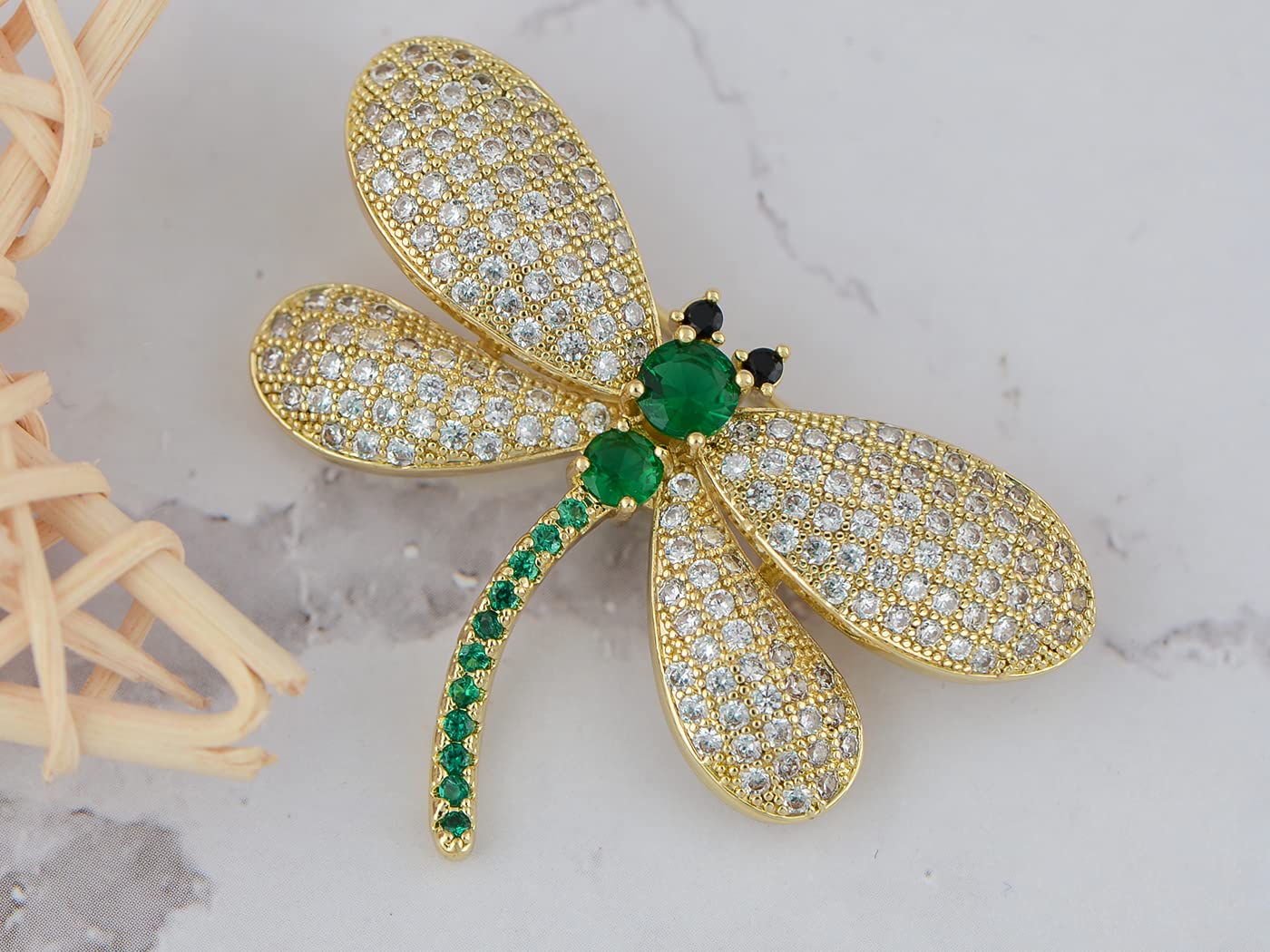 Alilang Silvery Fashion Crystal Rhinestone Dragonfly Wings Insect Brooch Pins, Gold