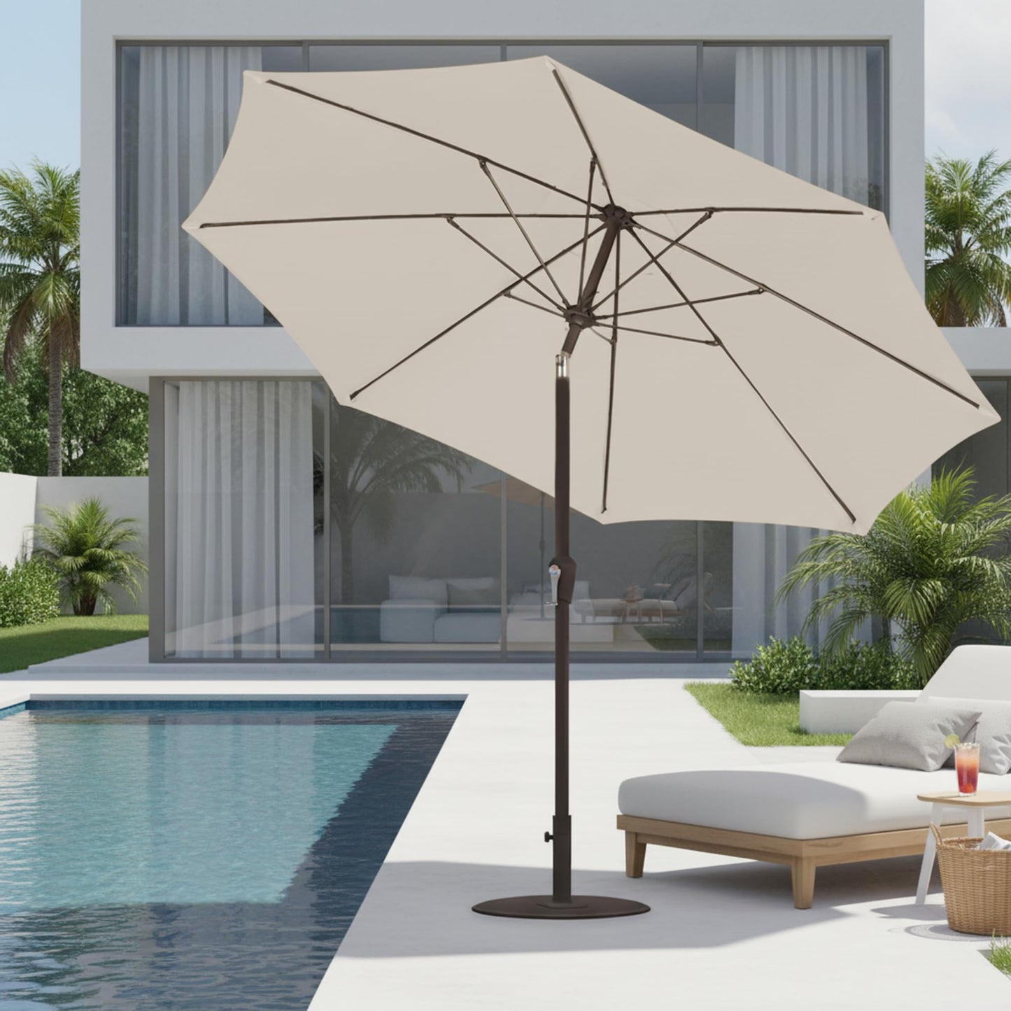Tobeos 9ft Patio Umbrella with Push Button Tilt and Crank,Outdoor Market Table Umbrella UV Protection 8 Sturdy Ribs for Backyard,Garden,Pool,Deck(Creamy-white)