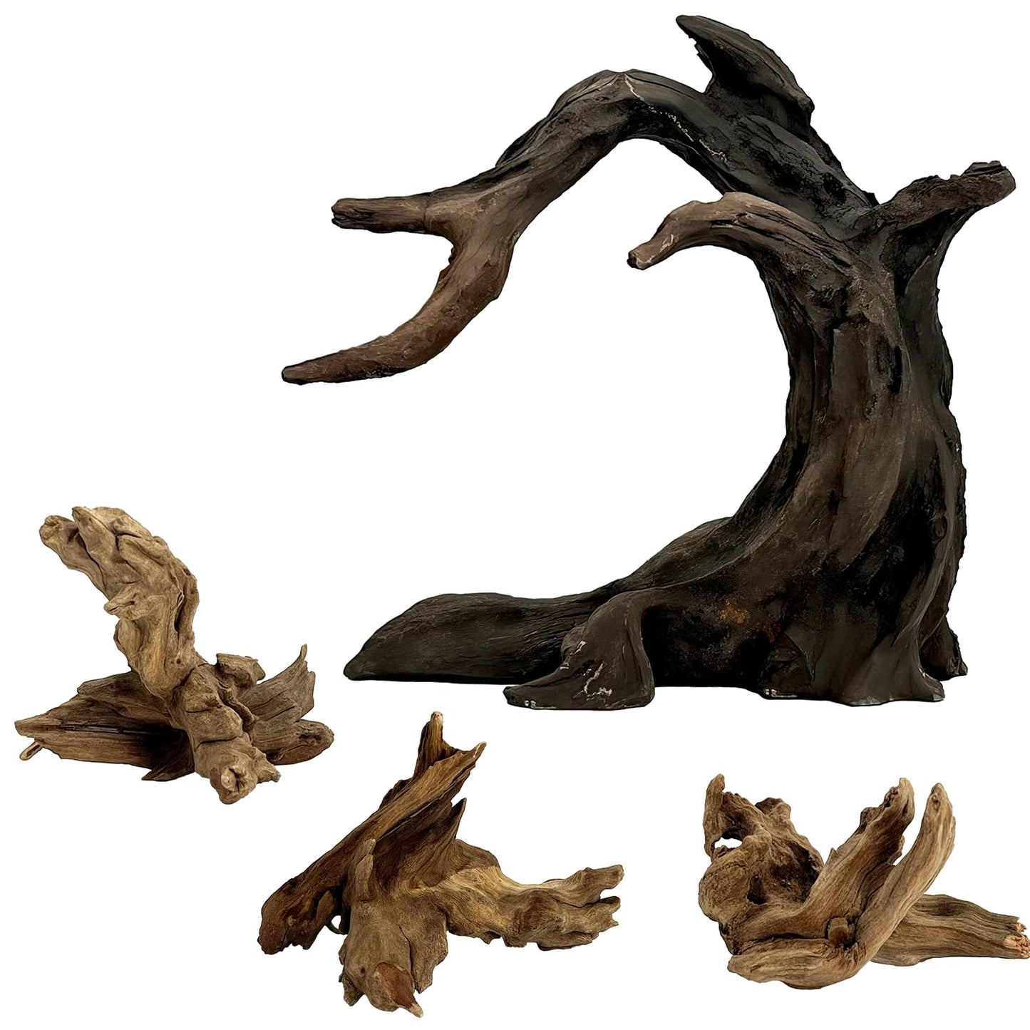 Obantrsz Aquarium Driftwood Decor Set - 1 Anubias Resin Model & 3Pcs Small Natural Driftwood 2-4 inch for Aquascaping, Fish Tank Landscape Design