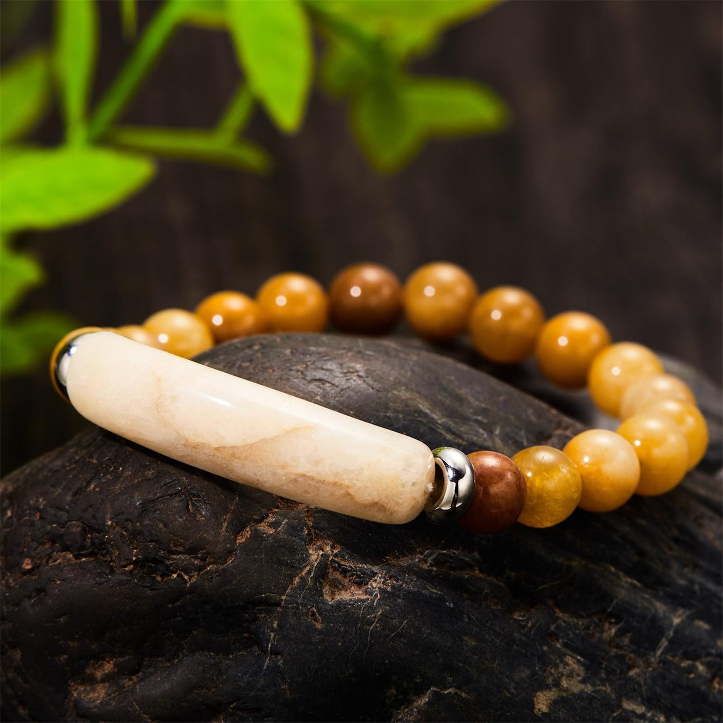 QLYOVWE Link Pheromone Bracelet for Women Pink Love Rose Quartz Pheromone Bracelet 8mm Healing Crystal Beads Stretch Bracelet Handmade Good Luck Energy Chakra Stone Beaded Bangle Bracelet (Yellow)