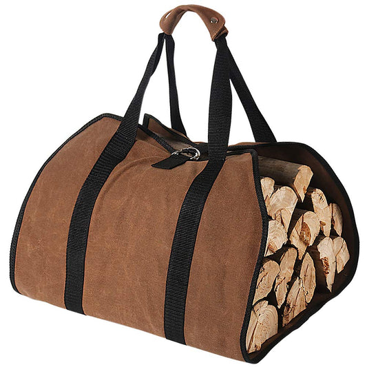 Tenn Well Firewood Carrier, 38in x 18in 16oz Waxed Canvas Log Carrier for Firewood, Wood Carrying Bag with Handles Securing Straps for Indoors Camping Trip, Gifts for Men Dad Husband (Brown)