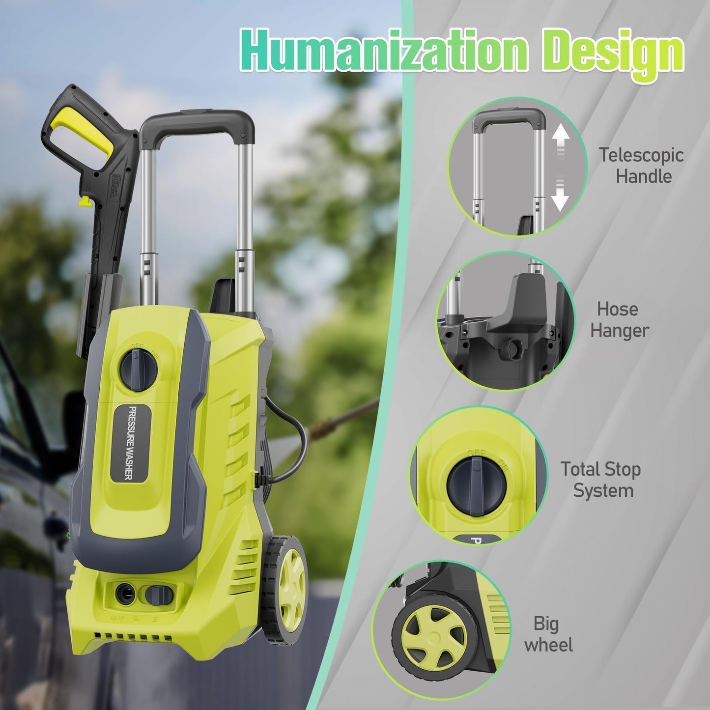 Pressure Washer 4800PSI 2.6GPM Power Washer with Foam Cannon, Power Washer with 4 Quick Connect Nozzles for Cars, Driveways, Fences, Patios, Home Cleaning