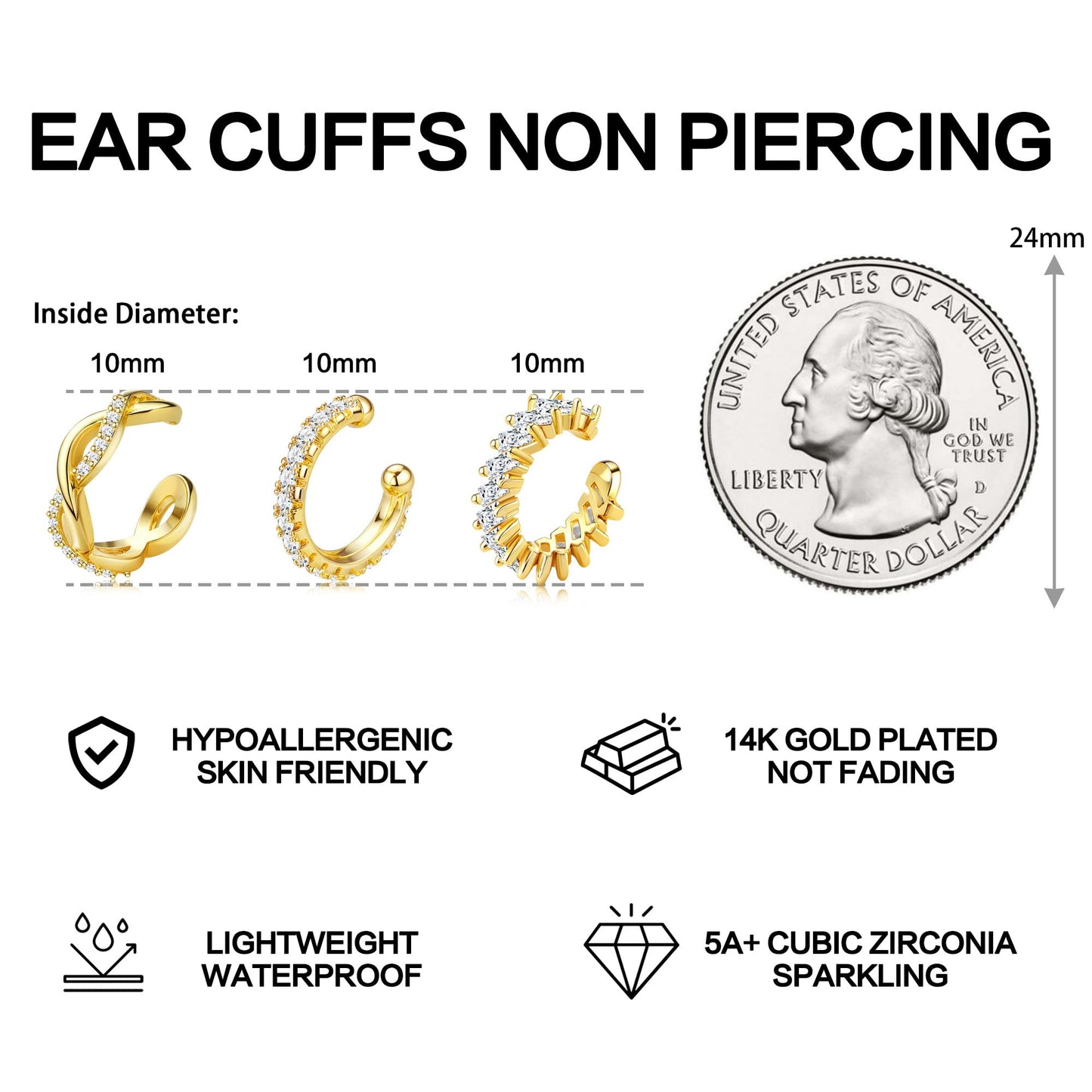 Dochais Ear Cuffs Non-Piercing Earrings for Women Cute Small Clip-On Cartilage Earring 14k Gold Plated Dainty Fake Piercings Earings Gold Style1