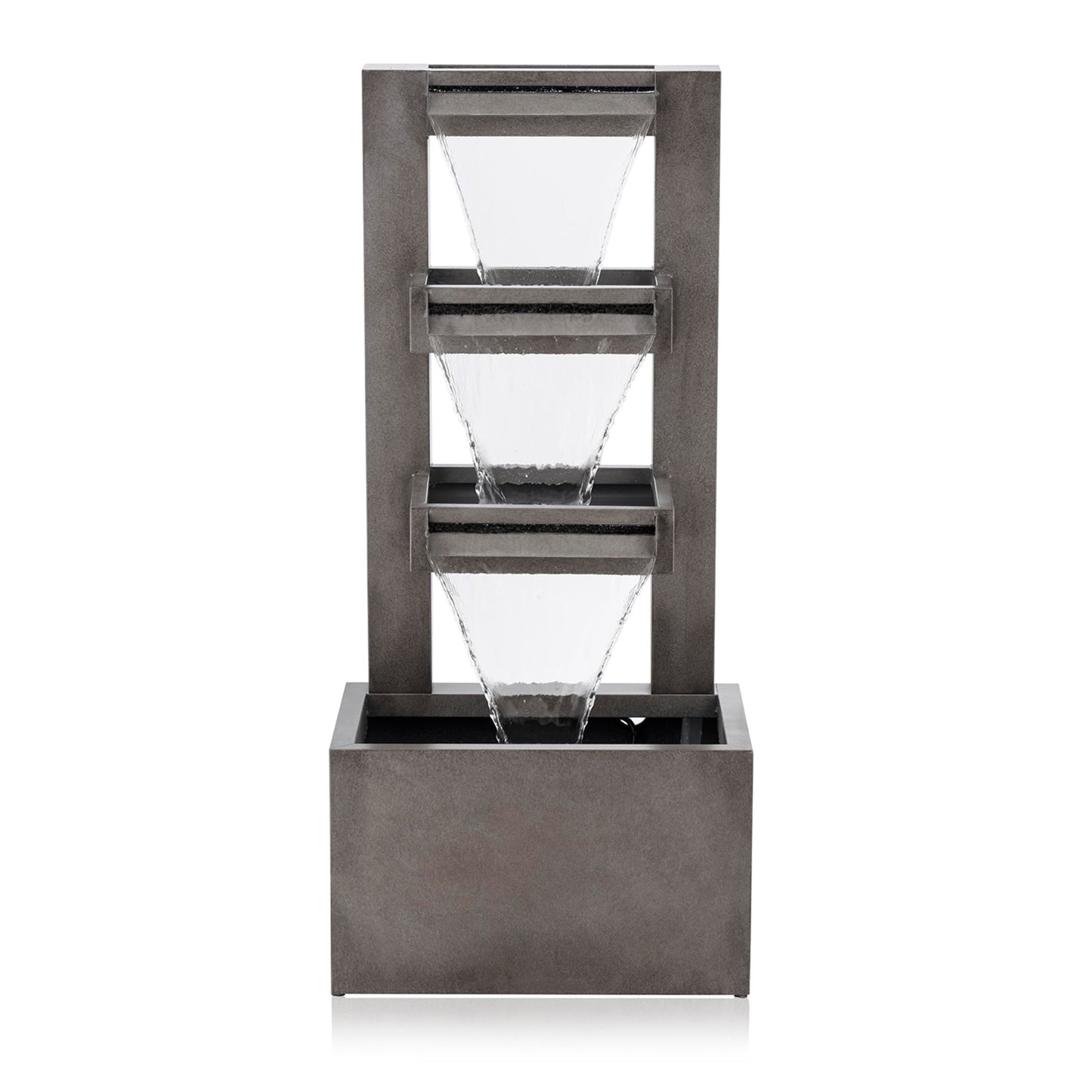 Alpine Corporation 43" Tall Multi-Tier Waterfall Fountain - Industrial Style Water Feature for Garden, Patio, Yard, Backyard, Relaxing Water Flow, and Serene Landscaping, Gray
