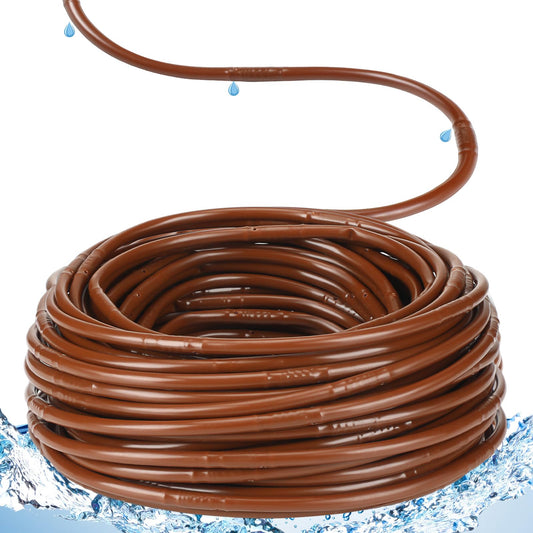 Innconee 250 ft 1/4 Inch Drip Irrigation Tubing with 6" Emitter Spacing Brown Hydroponics Dripline Hose Irrigation Drip Line Emitter Tubing Parts for Gardens Greenhouses Bed Flower Efficient Watering