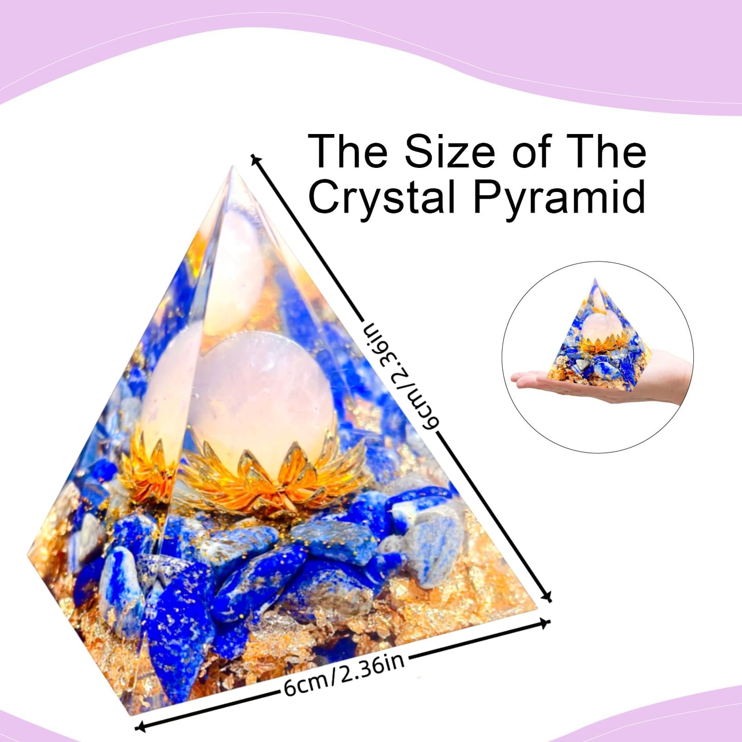 Saefheled The Flower of Life Orgone Pyramid,Positive Energy Lapis Lazuli&Pink Crystal Orgonite Crystal Healing Pyramid,for Reduce Stress,Balance chakra,Meditation Attract Luck,Accumulate Wealth&Health