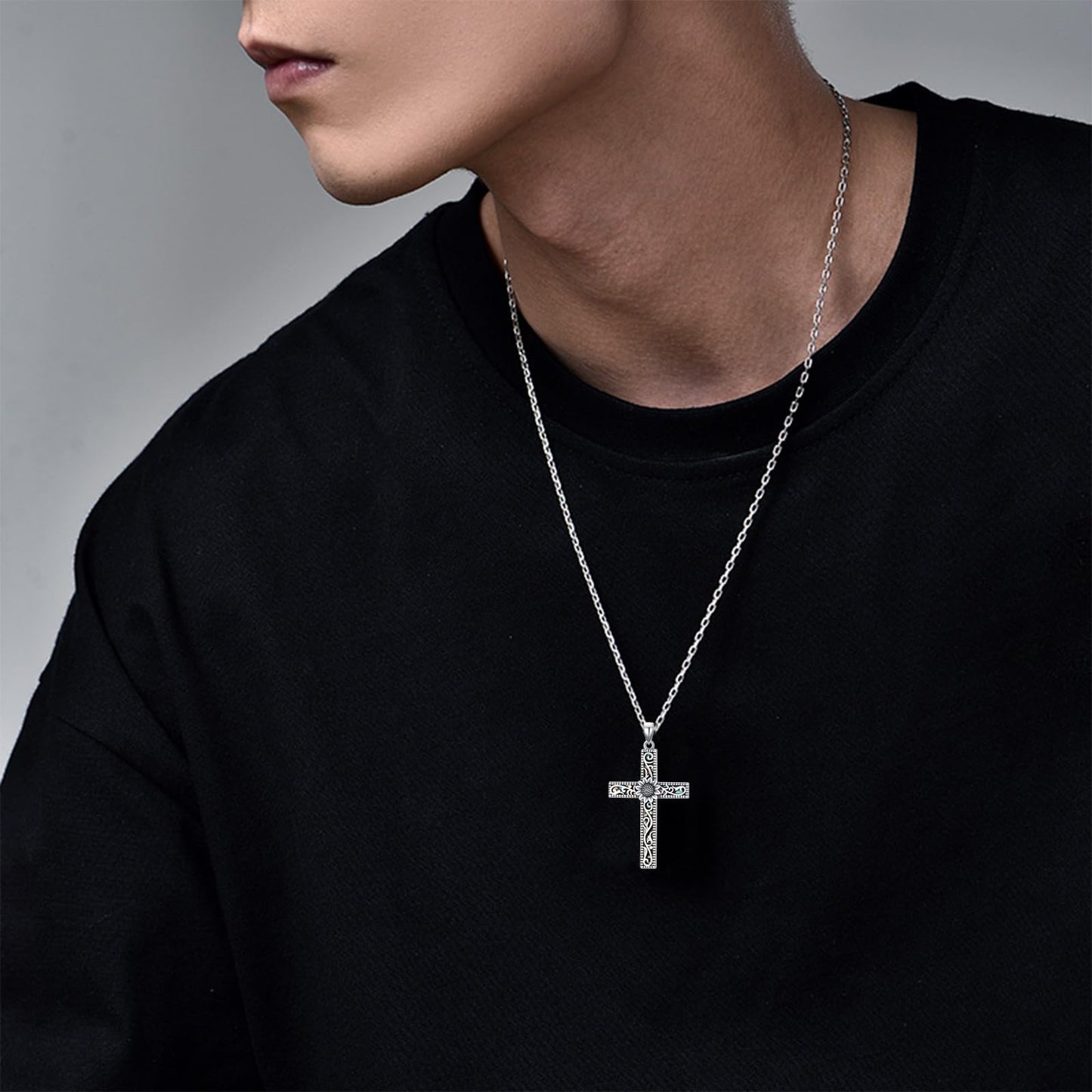 KoyeKei Sunflower Necklace for Women 925 Sterling Silver Sunflower Gifts Filigree Cross Pendant Religious Faith Graduation Jewelry Mothers Day Gift for Mom Wife Sister Christian