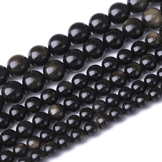 45PCS 8MM Natural Black Golden Obsidian Stone Beads Energy Healing Beads for DIY Jewelry Bracelet Necklace Making for Jewelry Making15Inch