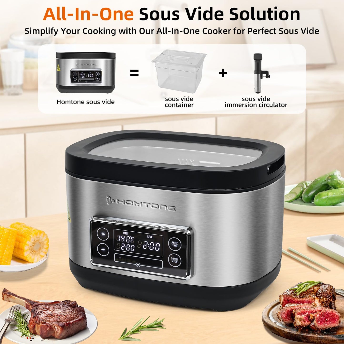 Homtone Sous Vide Cooker, 8 Quart Suveed Cooking Machine, Temperature Control Stainless Steel Sous Vide, Sous Vide Precise Cooker with Timer, Sousvide for Steak/Seafood/Poultry/Vegetables/Eggs