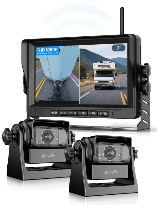 EWAY 2X Magnetic Wireless WiFi Backup Camera 7" IPS Monitor HD 1080P Rechargeable Battery No Wiring, Rear Reverse Monitoring Hitch Camera for Car Truck Pickup RV Camper 5th Wheel Horse Boat Trailer
