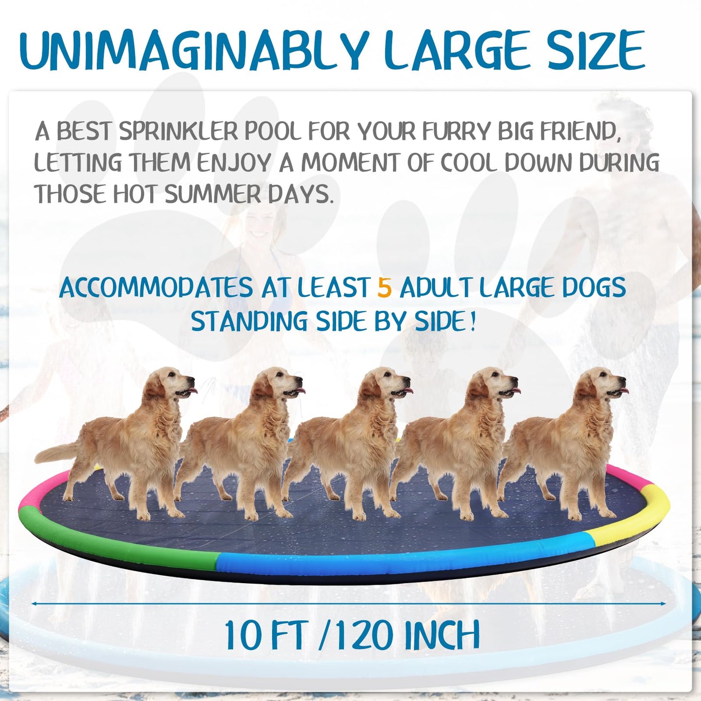 Lewtemi 10 ft Extra Large Non-Slip Splash Pad 120" for Adult Kids and Dog, Giant Thicken Sprinkler Pool Summer Outdoor Toys Fun Backyard Fountain Play Mat for Family Pet Dog(4 Colors,Lovely Style)
