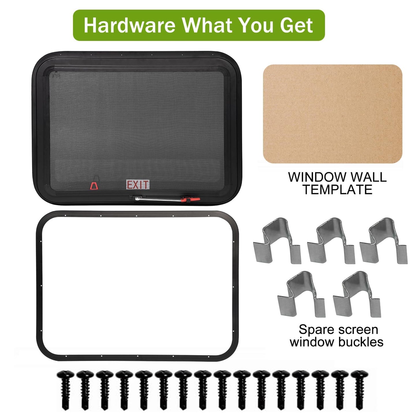 30"x22" RV Emergency Exit Window - DOT-Certified Tempered Glass, Security Lock, Waterproof Aluminum Frame w/Mesh Screen (Fits 1.57"-1.77" Walls, Complete Kit)
