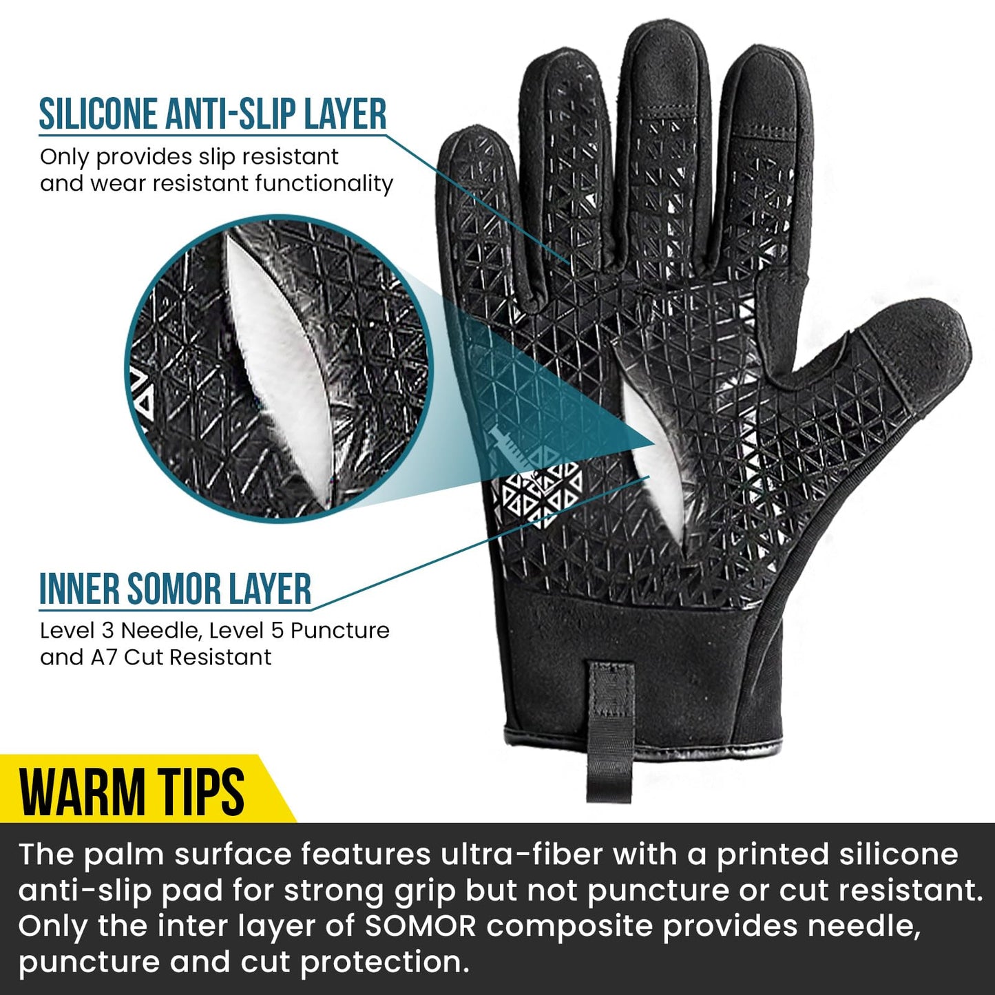 TAILI Level 3 Needle, Level 5 Puncture Resistant Work Gloves for Gardening, Touchscreen, Breathable, Grip Enhanced A7 Cut Resistant Safety Gloves, Black, Small (S), 1 Pair
