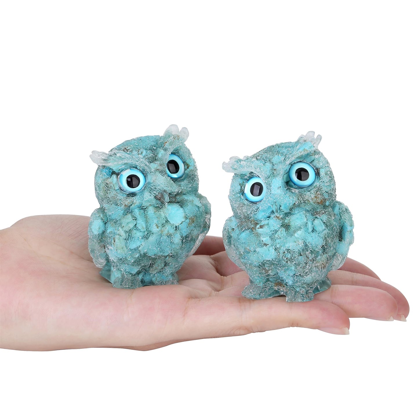 YATOJUZI 2.4" Owl Decor Owl Statue Figurines Healing Crystals Stones Turquoise Hand-Carved Gemstones Cute Home Office Desk Decor Spiritual Energy Reiki Gifts for Women Men