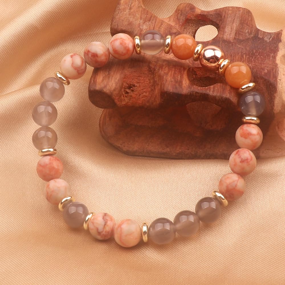 KSQS Healing Stone Bead Bracelet for Women, Natural Gemstones Balance Protection Bracelet, Spiritual Crystal Beads Bracelet Anxiety Relief with Meaning Card(#24)