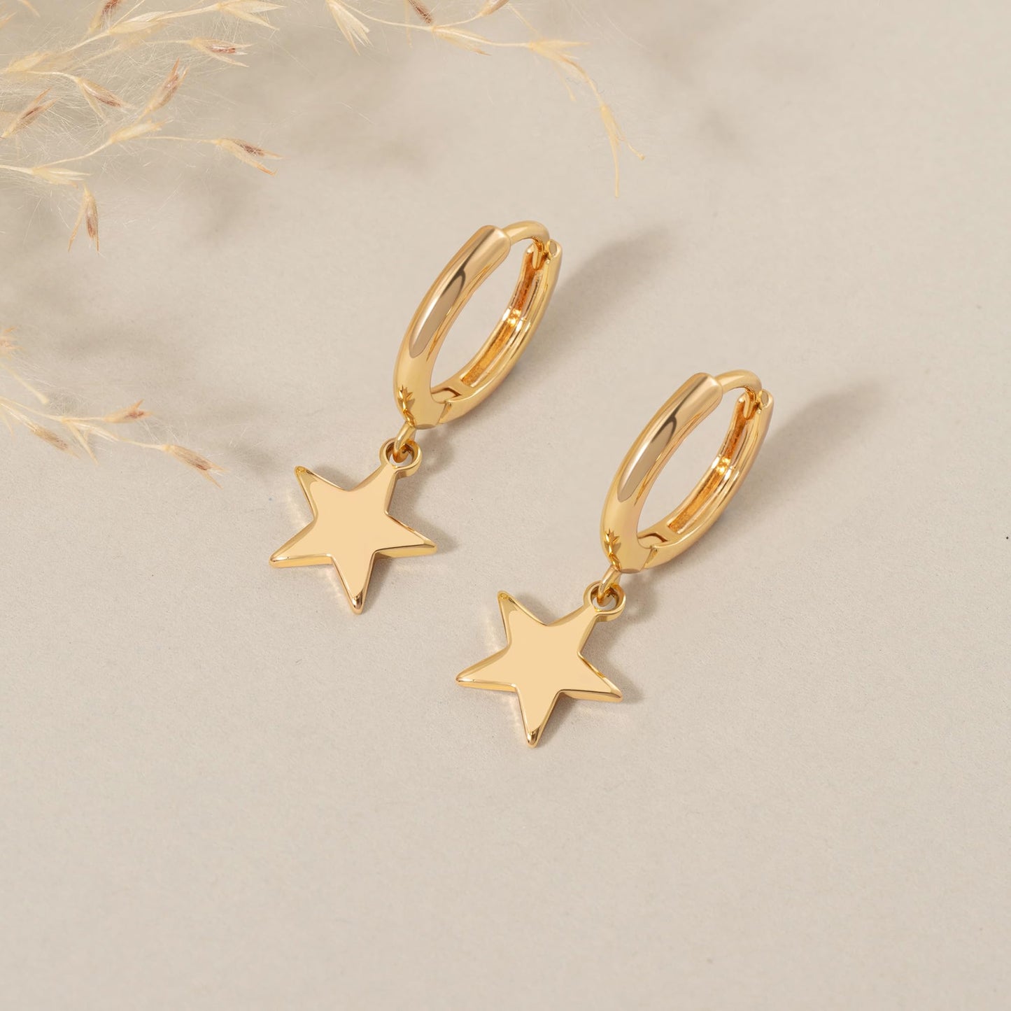 Gold Dangle Drop Hoop Earrings for Women Men Gold Plated Dainty Earrings Hypoallergenic Star Cross Huggie Hoops Jewelry for Everyday Wear