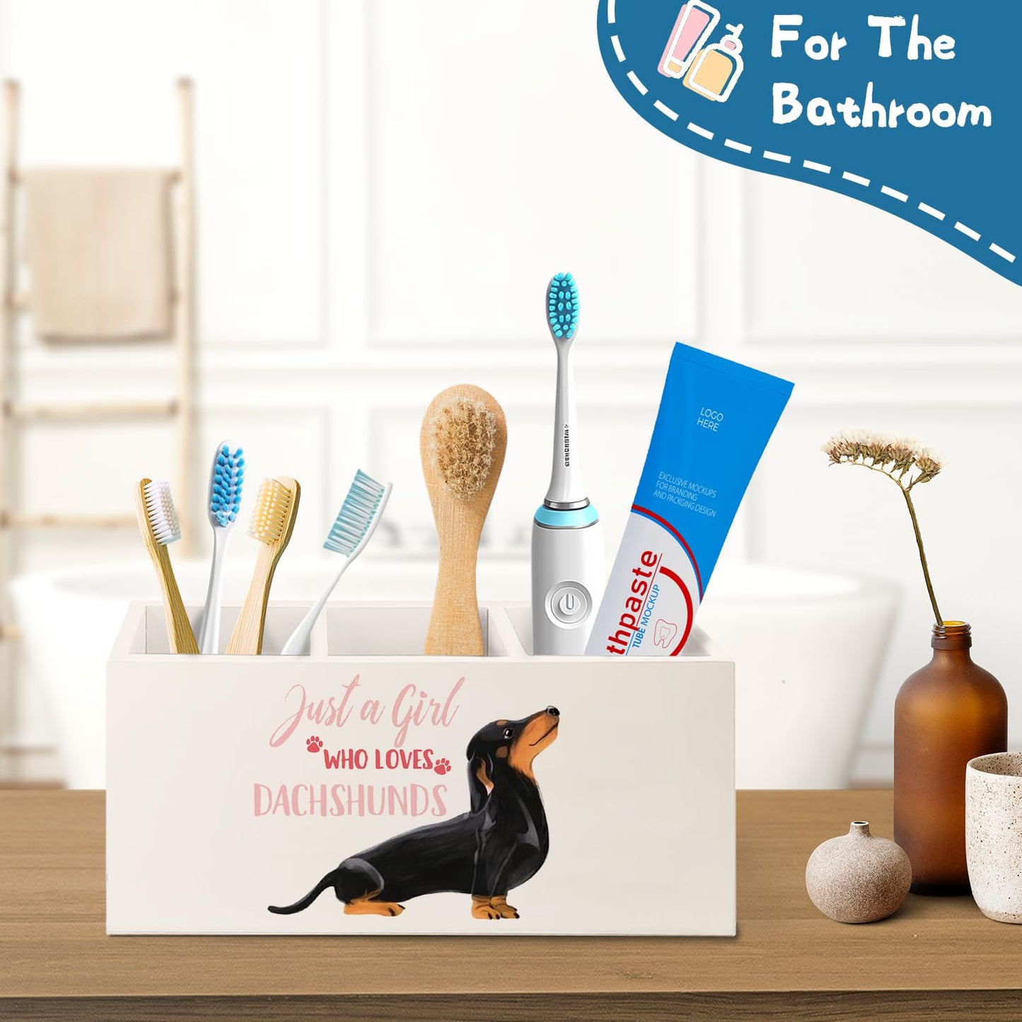OHDCE Funny Dachshund Pen Pencil Holder Organizer for Desk Accessories,Dachshund Lover Gifts for Women Girls Wooden Pen Pencil Holder for Office Desk Accessories