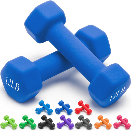 Portzon Weights Dumbbells 10 Colors Options Compatible Fitness Neoprene Dumbbell Weight Pairs with Anti-Roll Square Head Hand Weights, Exercise Free Weights for Home Gym