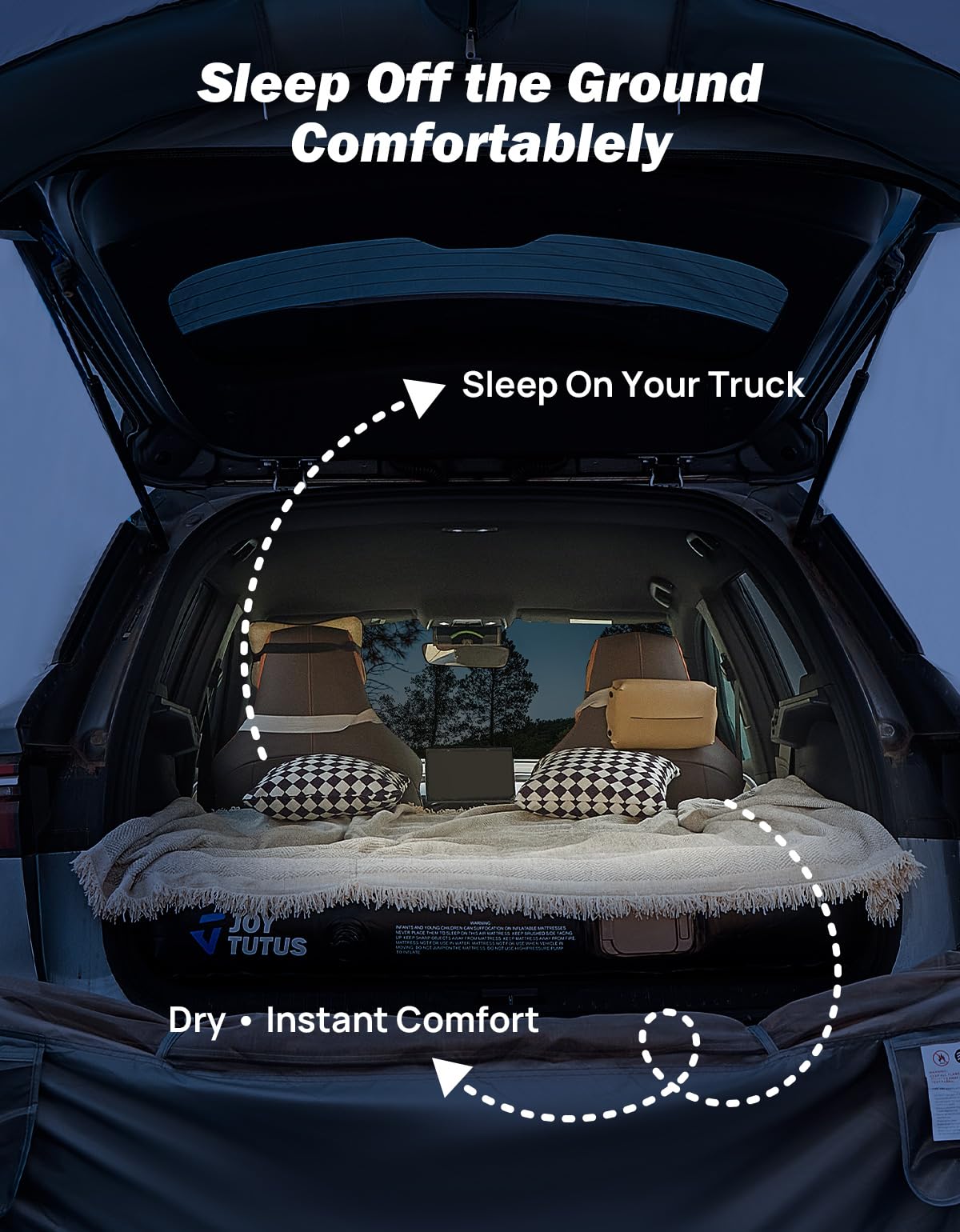 JOYTUTUS Dual-Use SUV Tent, SUV Tents for Camping with Rainfly, Strong Four Steel Frame Poles, 4-6 Person Car Tent with Ventilated Double Door Design, Movie Screen, Fit for SUV CUV Van
