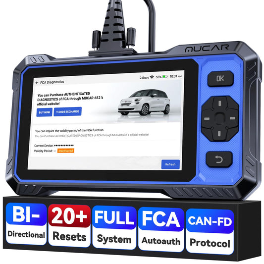 OBD2 Scanner, MUCAR 682 AI-Assisted Car Diagnostic Tool, Automotive Bidirectional Scan Tool, FULL Systems Car Diagnostic Scanner, Scanner for Car with 20+ Reset, CAN FD & FCA SGW, Lifetime Free Update