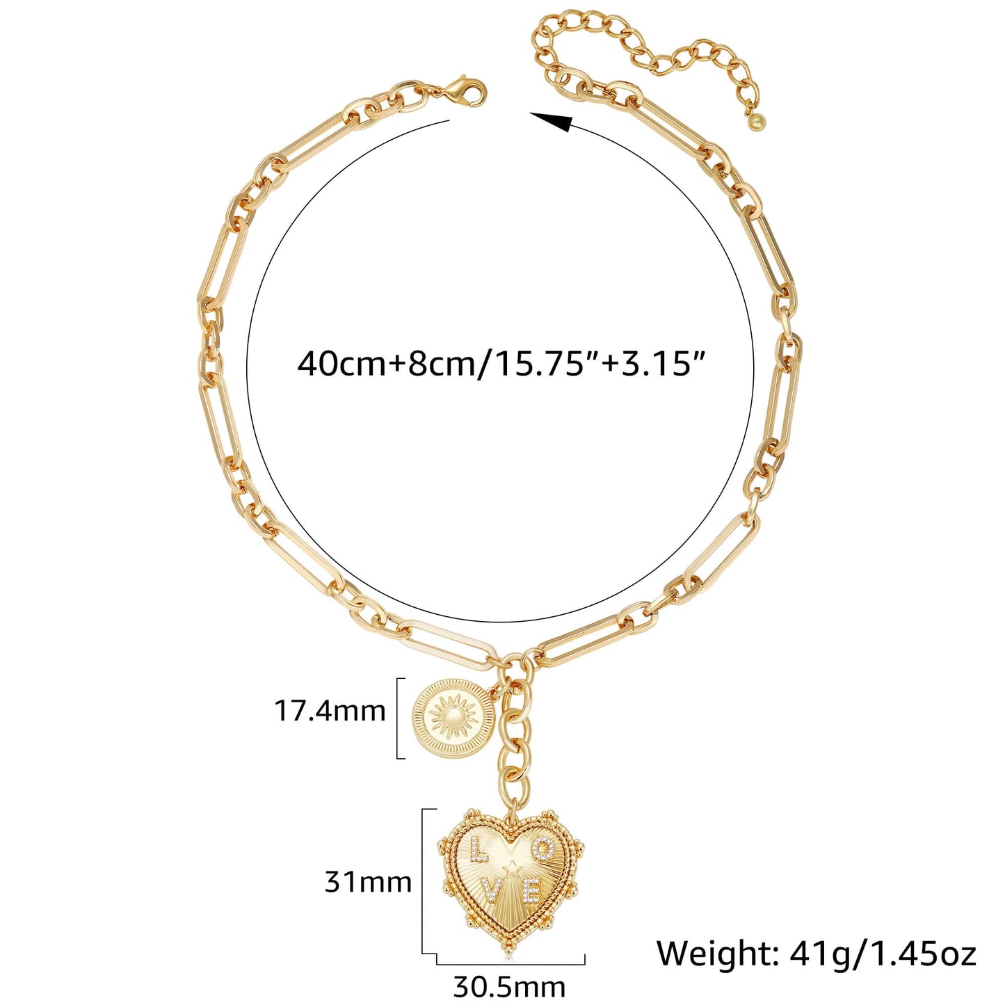 BONJOULRY 18K Gold Plated Chunky Heart Necklace for Women, Gold Heart Necklace Trendy Non Tarnish Statement Sunflower Pendant Charm Jewelry Birthday Gifts for Women