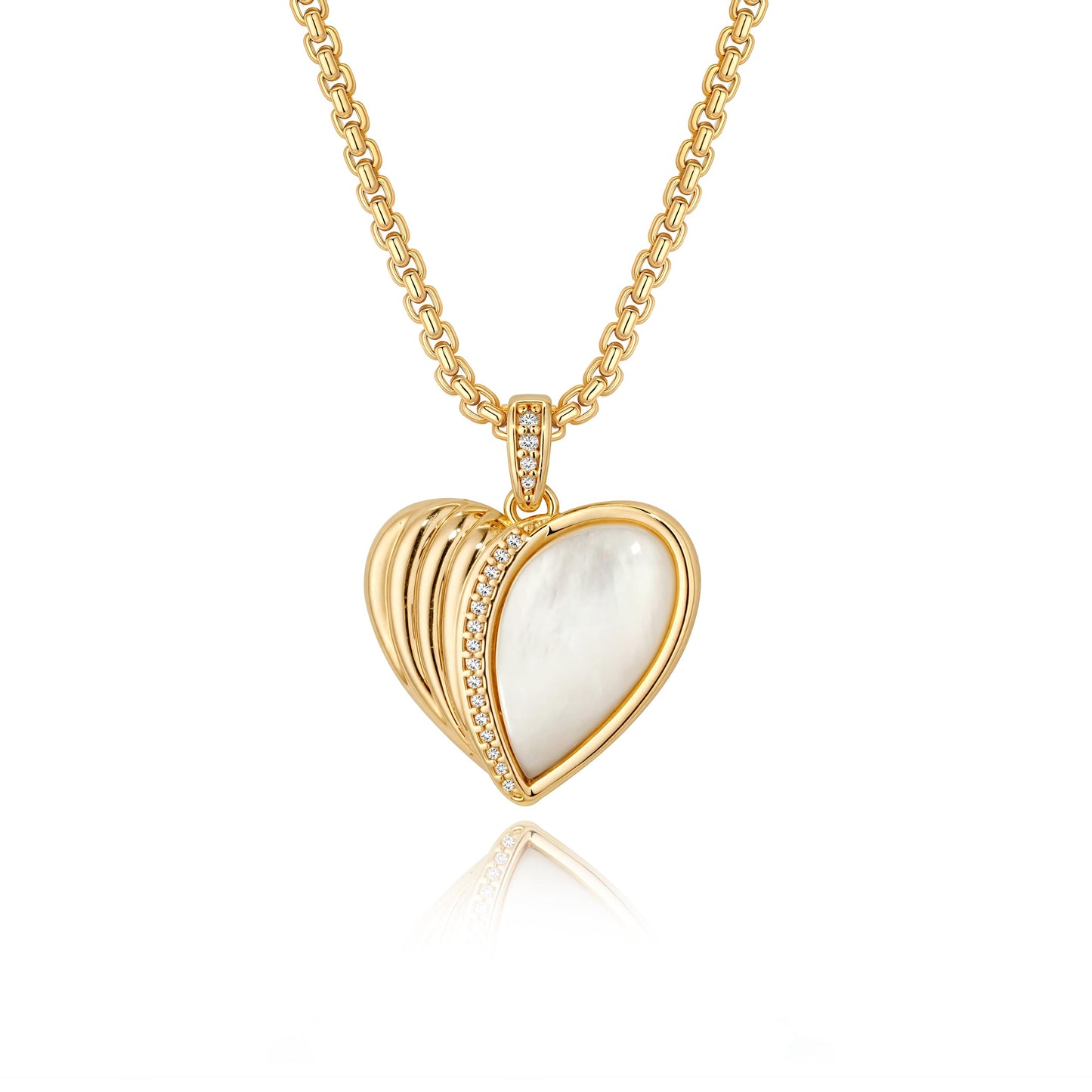 Fettero Dainty MOP Necklaces for Women, 14K Gold Plated Love Heart Pendant Cute Charm Neclace Delicate Pearl Beach Gold Necklace for Women Jewelry Gift