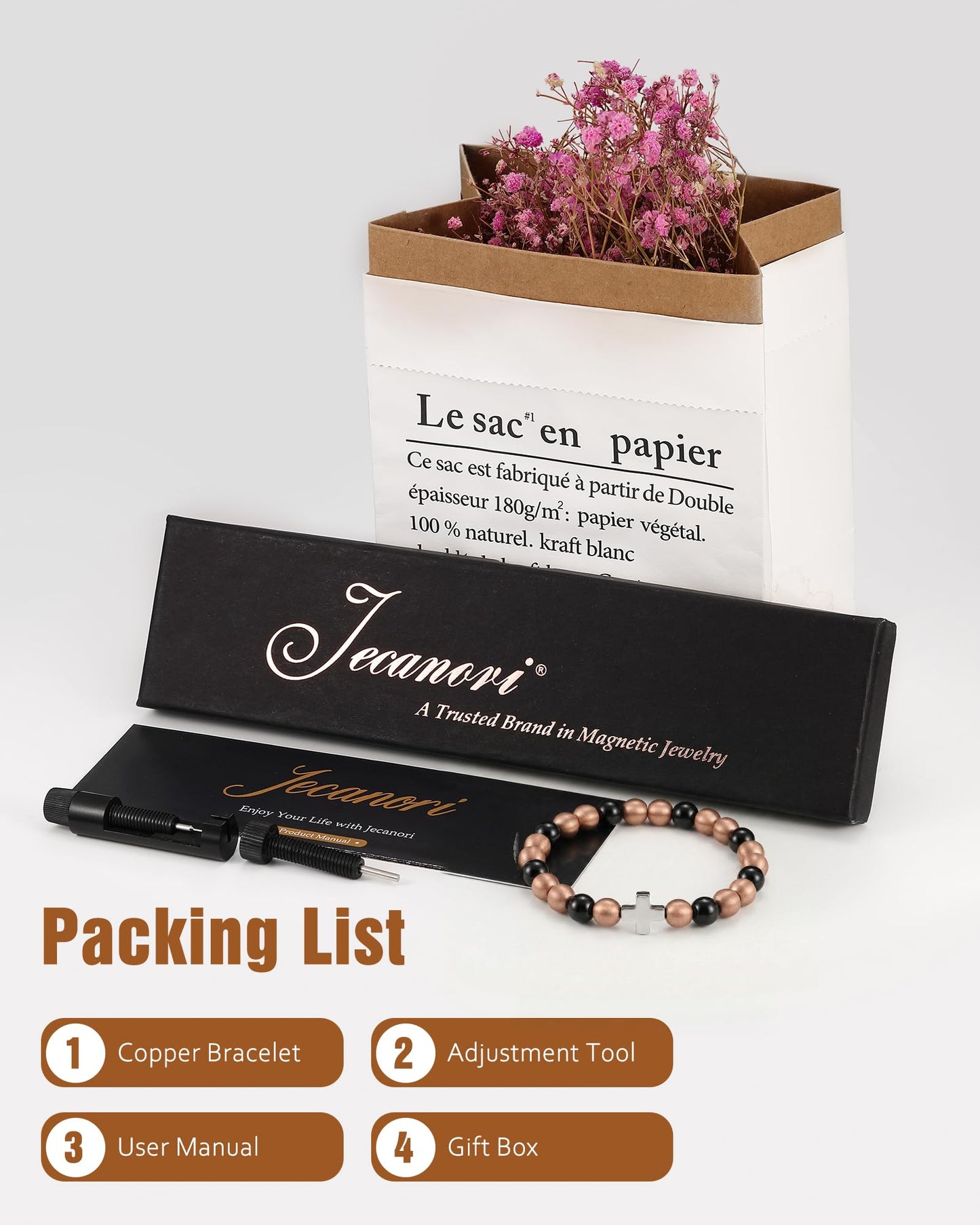 Jecanori Copper Magnetic Bracelet for Men Women, 3800 Gauss Pure Copper Jewelry with Stretch Beads, Unisex Spiritual Gift, Birthday Gifts for Parents, Hematite Bracelet for Mom Friends