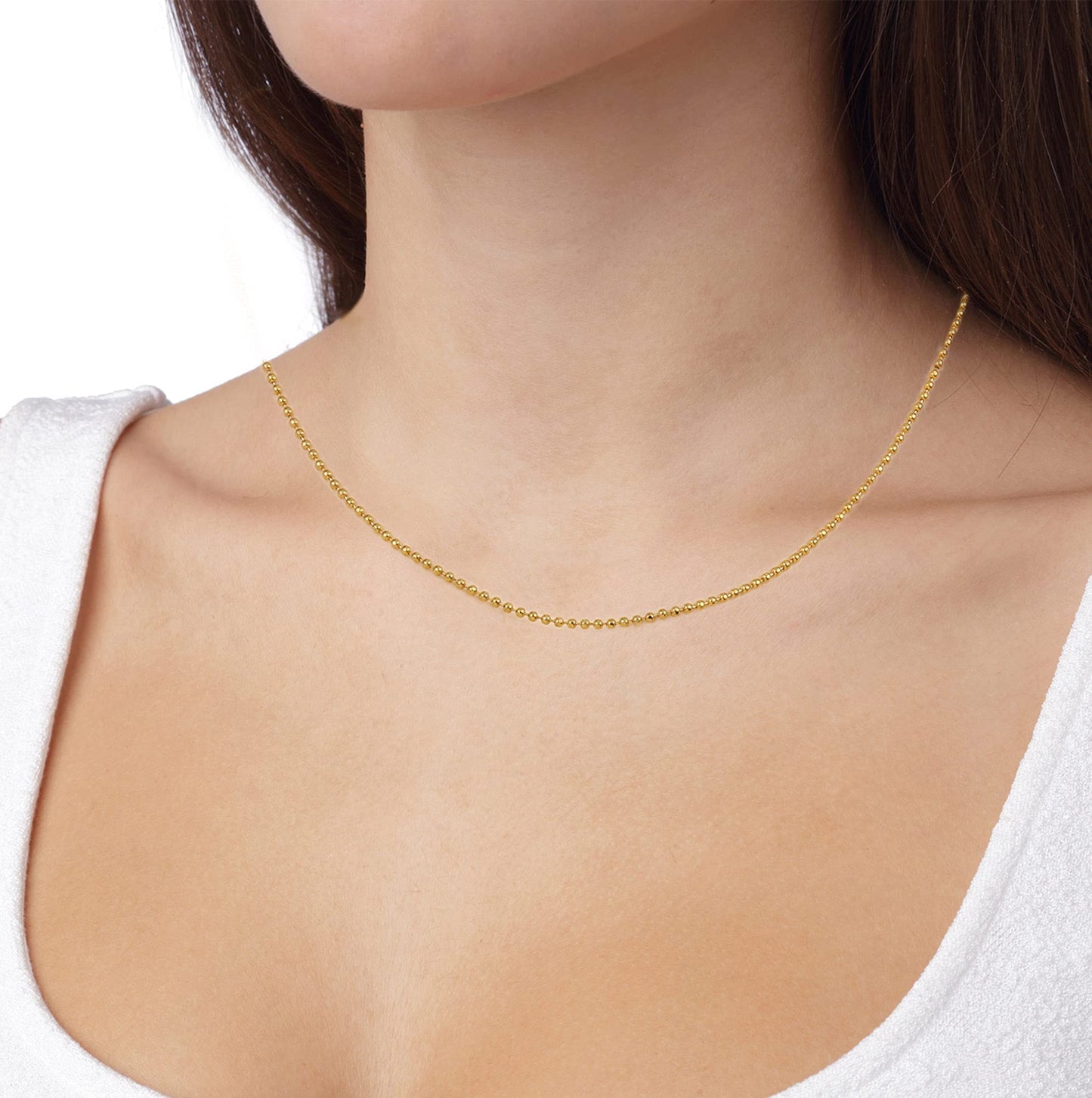 MAIKERDER Dainty Ball Chain Necklace for Women, 18K Gold Plated Thin Bead Chain Necklace Delicate Simple Thin Gold Chain Necklaces for Women Non Tarnish 17.7 Inches