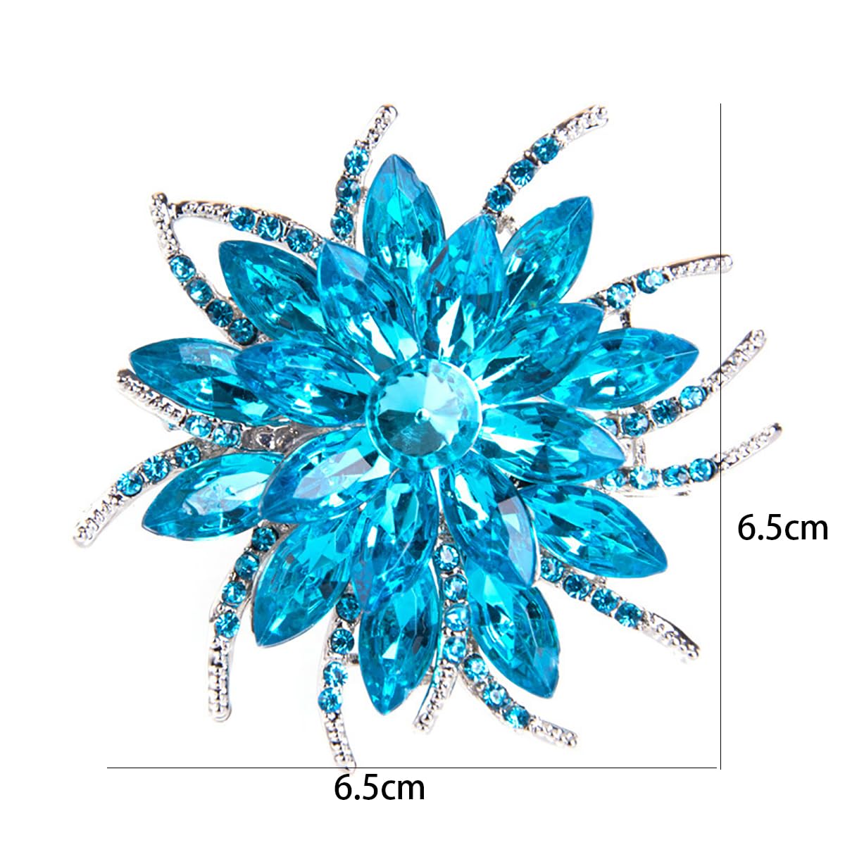 Rhinestone Sunflower Brooch Pin for Women Red Black Purple Large Flower Brooch Snowflake Hat Marquise Wreath Christmas Jewelry (Blue brooch A)