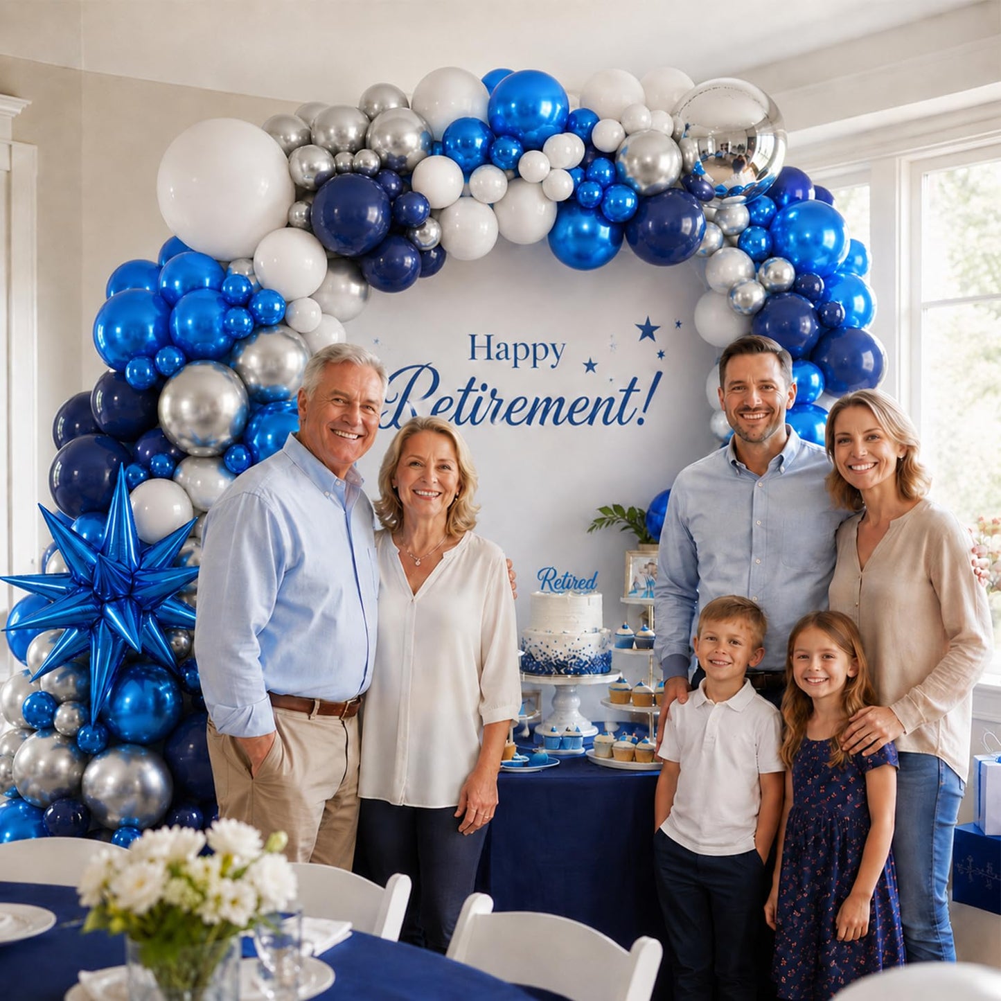 Graduation Balloon Arch Kit 2026 Blue and White Balloon Garland Royal Blue White Silver Balloons with Star Foil for Congrats Grad Class Retirement Prom Birthday Baby Shower Wedding Party Decorations