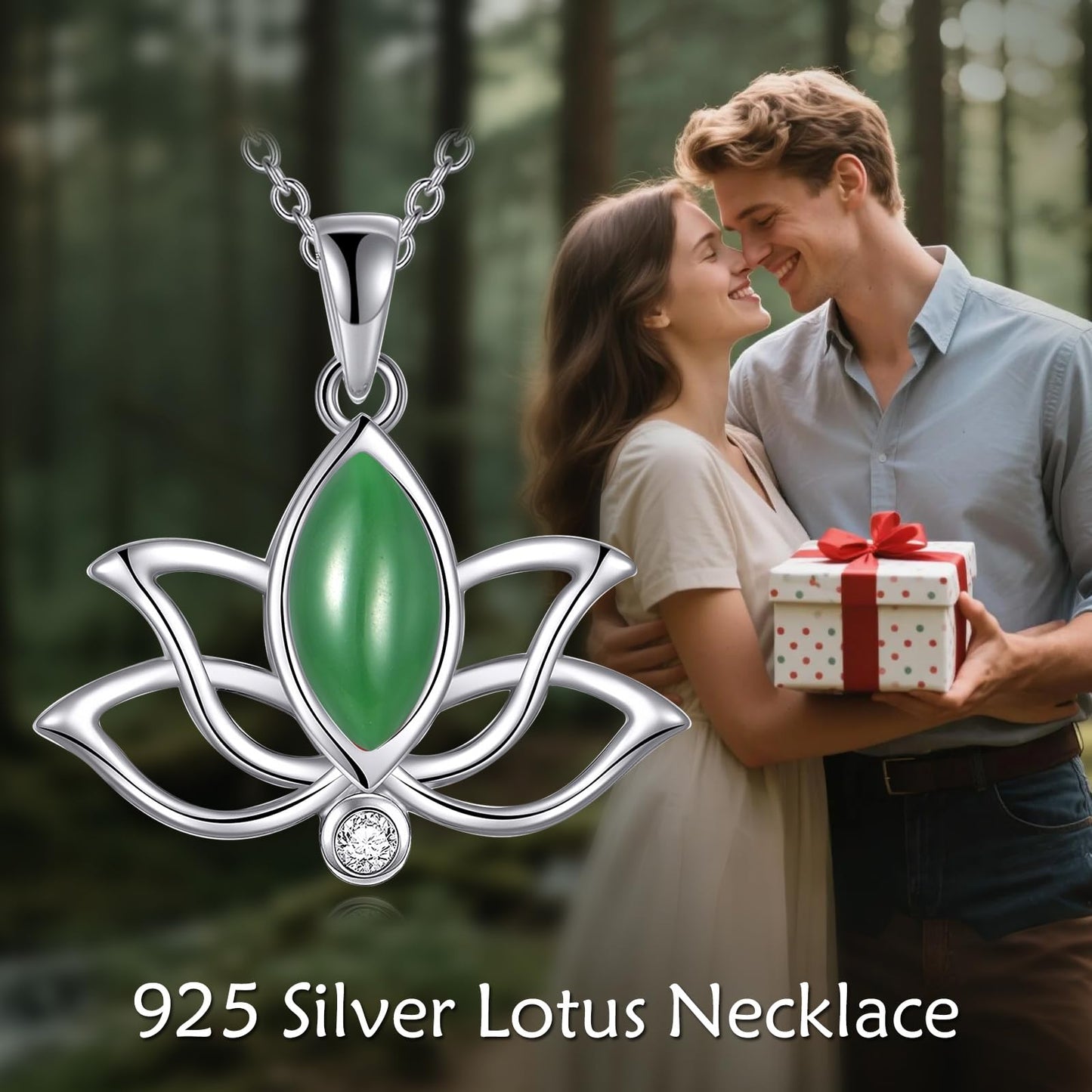 YFN Lotus Flower Necklace Sterling Silver Green Jade Lotus Pendant Lotus Jewelry Gifts for Women