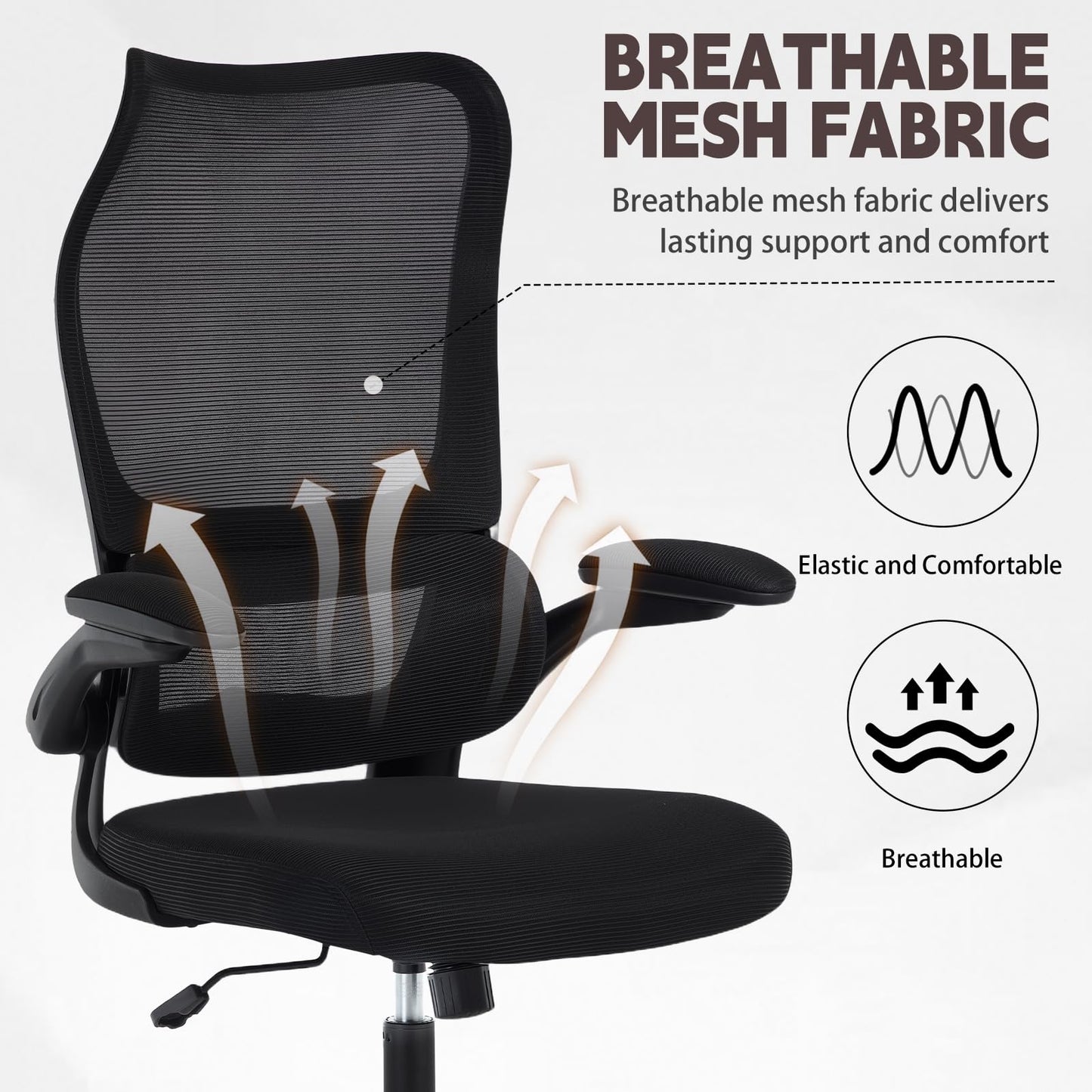 Ergonomic Office Chair, High Back Breathable Mesh Computer Desk Chair with Adjustable Lumbar Support and Flip-Up Armrests, 300LB Capacity Executive Swivel Task Gaming Seat for Home and Office (Black)