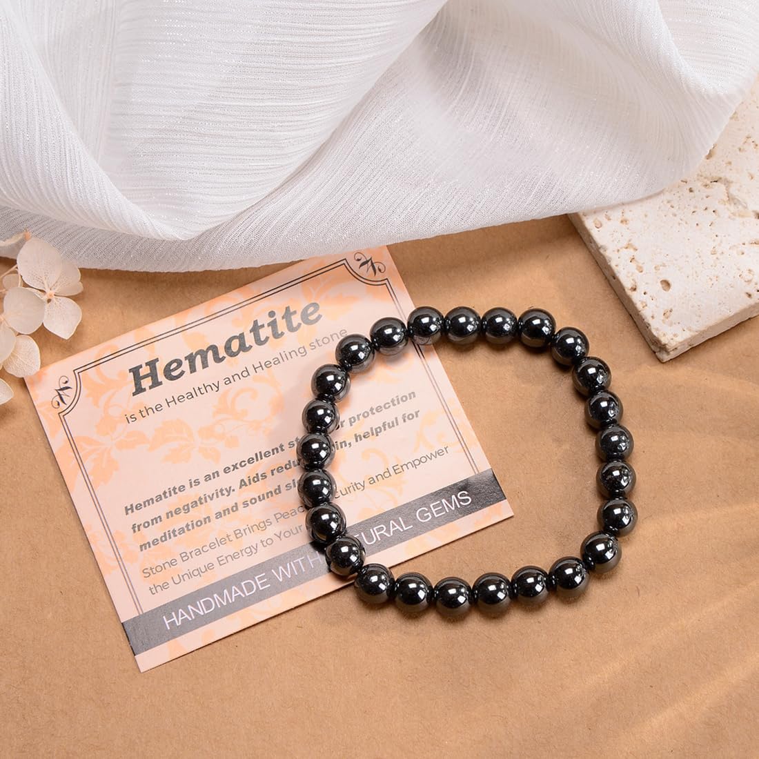 MASSIVE BEADS Hematite - Health and Healing Stone - Handmade Yoga Stretch Elastic Bracelet Natural Stone Crystal Healing Power Energy Gifts for Unisex Adult 8mm