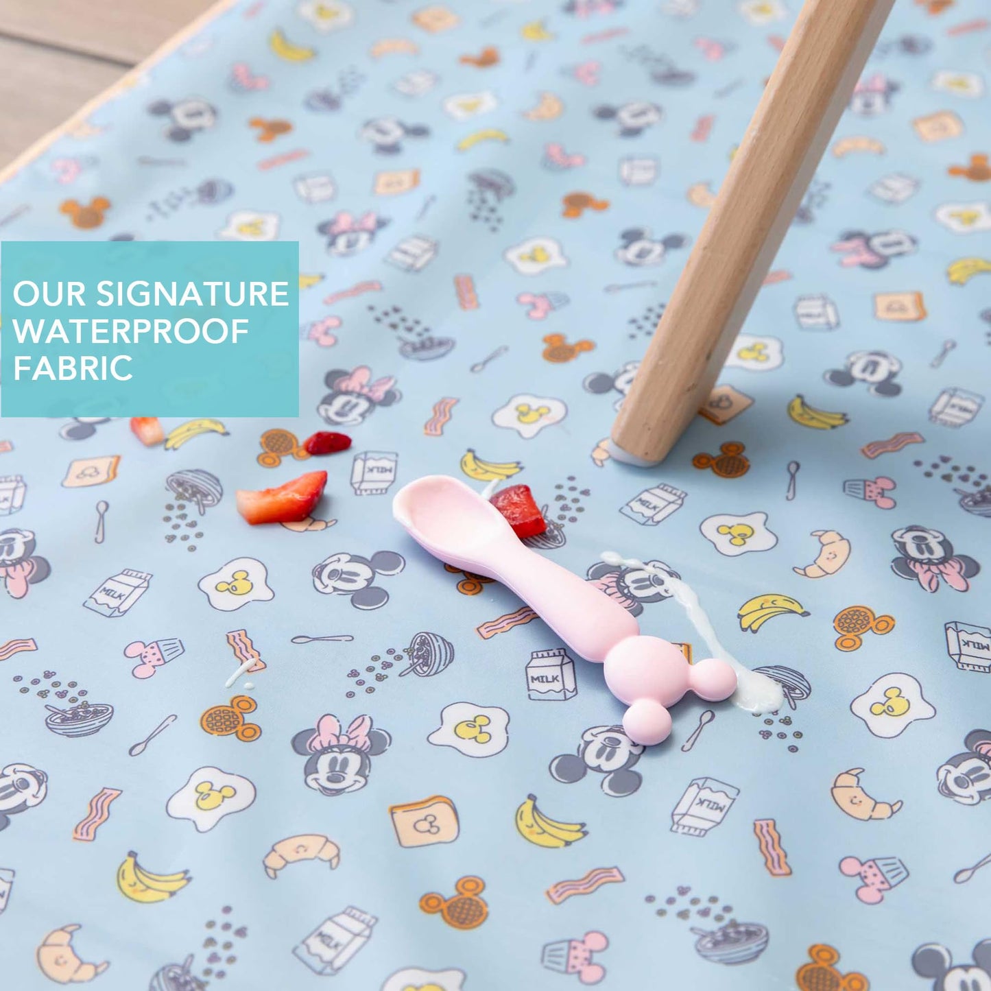 Bumkins Disney Baby Splat Mat for Under High Chair, Babies Toddlers Eating Mess Mat, Waterproof Reusable Cloth for Arts and Crafts, Play Mat for Kids, Floor or Table, Fabric 42inx42in, Mickey & Minnie