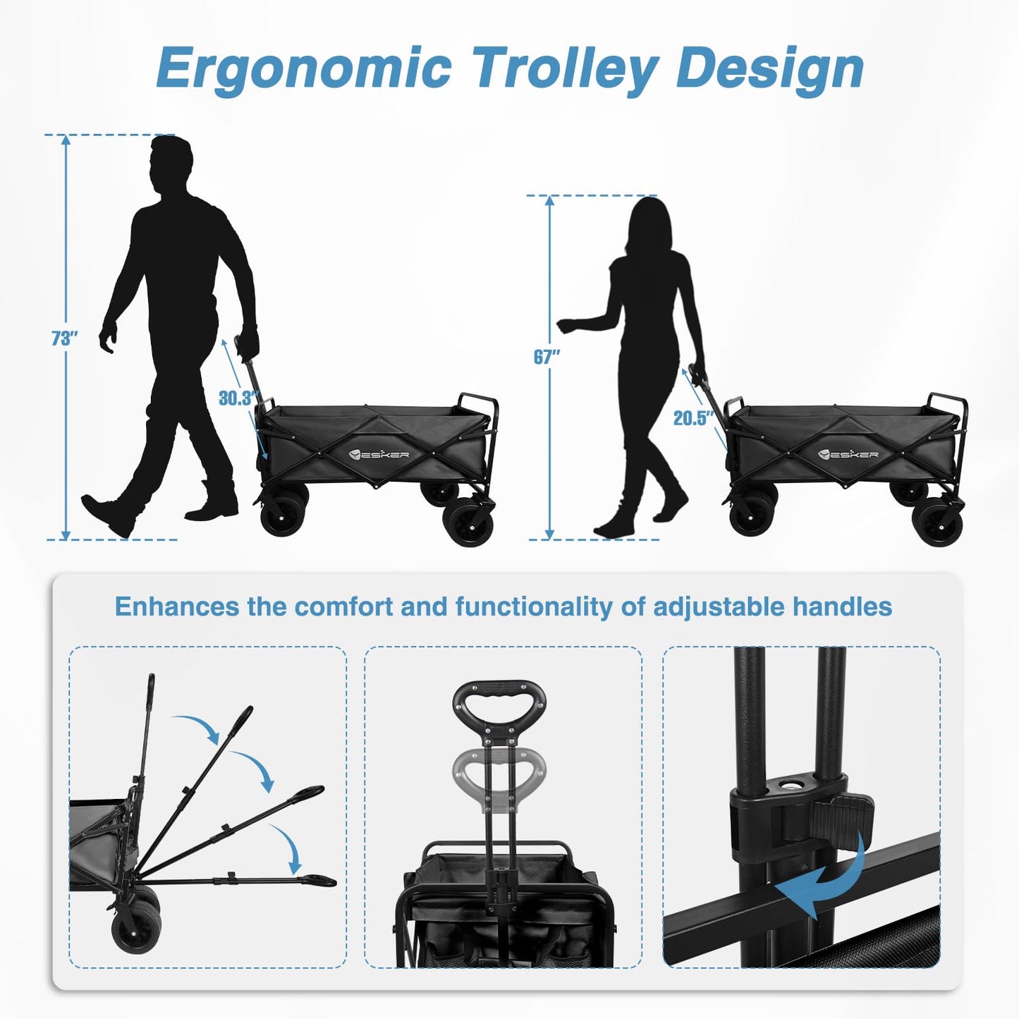 Yesker Foldable Wagon - 300lbs Collapsible Garden Carts with All Terrain Wheels for Outdoor Camping Sports Shopping Gardening - Heavy Duty Portable Utility Trolley (Black)