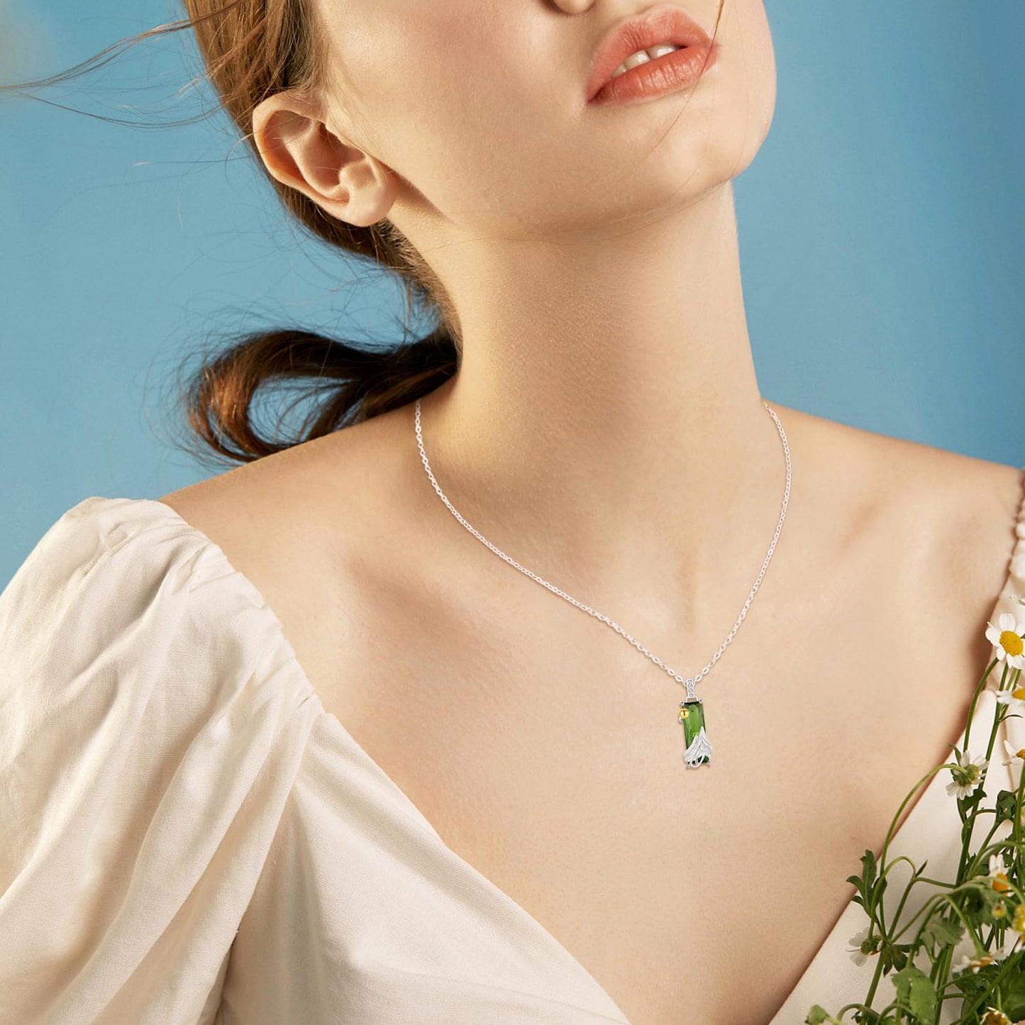 AENEAS Mountain Necklace for Women Sterling Silver Nature Green Crystal Pendant Jewelry Gifts for Women Wife Her