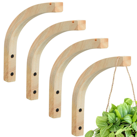 Juexica 4 Pcs Plant Hanger Wooden, 8 Inch Hanging Plant Hooks for Indoors and Outdoor, Wall Mounted Hanging Hook Brackets for Planters Lanterns Wind Chimes and Bird Feeders Patio Decor(Wood Color)
