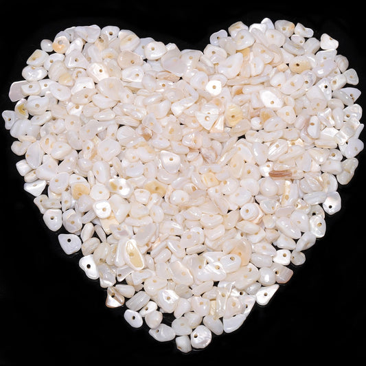 400pcs Natural Chip Shell Beads for Jewelry Making White Shell 5-8mm Irregular Gemstones Healing Crystal Loose Rocks Bead Hole Drilled for Ring Earrings Necklace Bracelet Making DIY Art Crafts