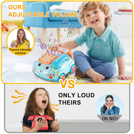 Baby Toy Phone Cartoon Baby Piano Music Light Toy Children Pretend PhoneToy Gift Game Boy Girl Early Education Gift Blue (18 M+)