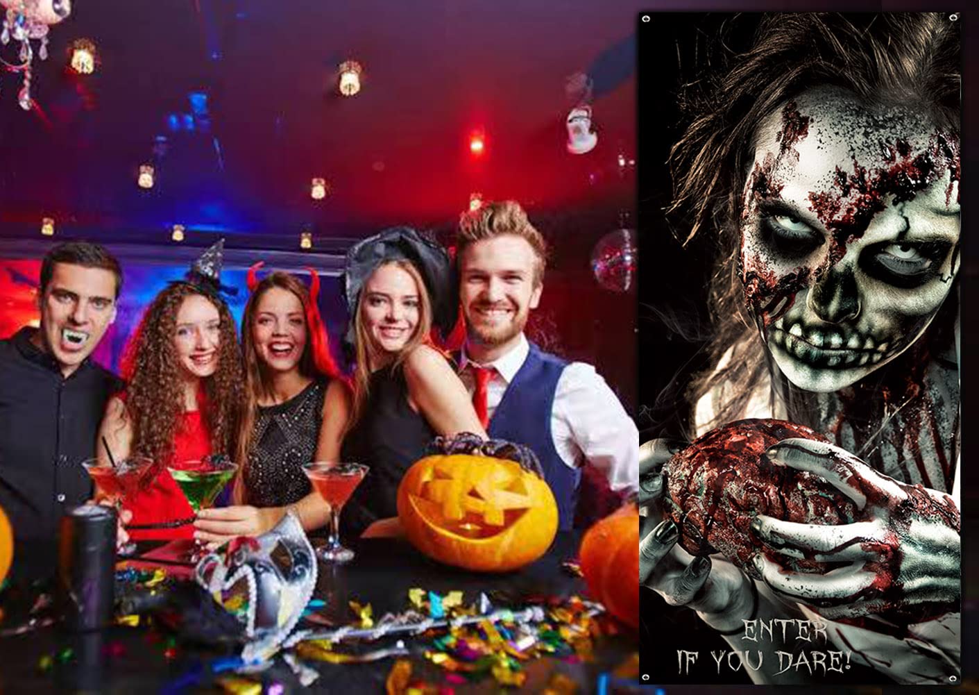 Terrible Halloween Party Door Cover Banner - Scary Horror Party Decoration Supplies for Front Door, Wall, Window & Haunted House