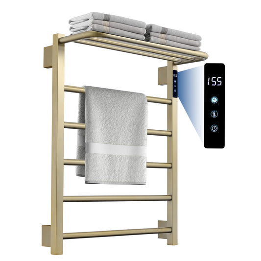 KOOTTI Heated Towel Racks for Bathroom, Hot Towel Warmer 5 Bars with 24hr Timer Stainless Steel Wall Mounted Electric Towel Warmers for Bathroom (Brushed Gold, 5-Bar)
