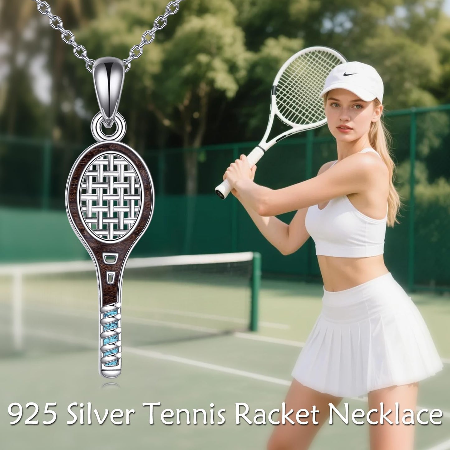 YFN Wooden Tennis Racket Necklace S925 Sterling Silver Tennis Player Jewelry Gifts for Women Sports Lovers (Silver-Wooden Tennis Necklace)