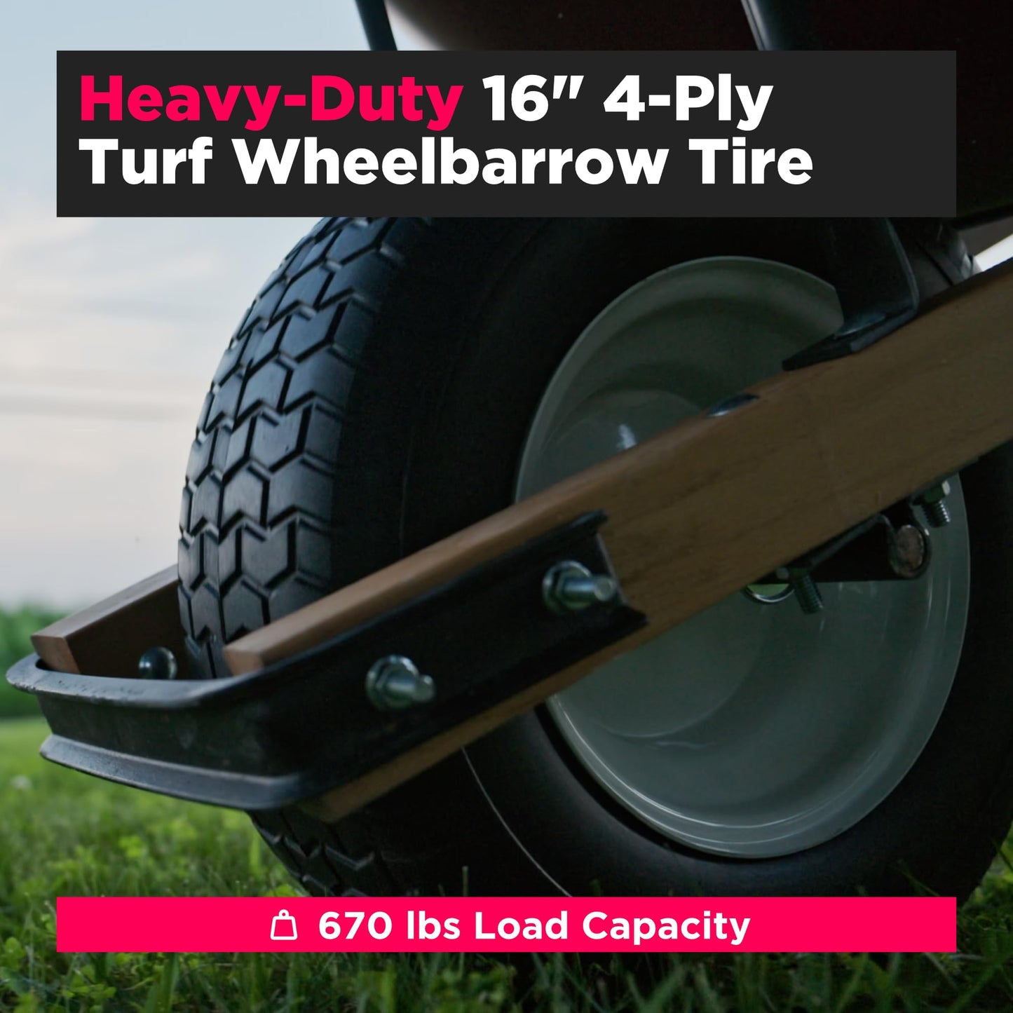 Scenic Road heavy duty replacement wheelbarrow wheel – 16" XHD 4-ply tire with 6" steel hub 4-Ply Turf Tire with grease fitting & steel hub – Perfect wheel replacement & parts (Model SRWT #3573)