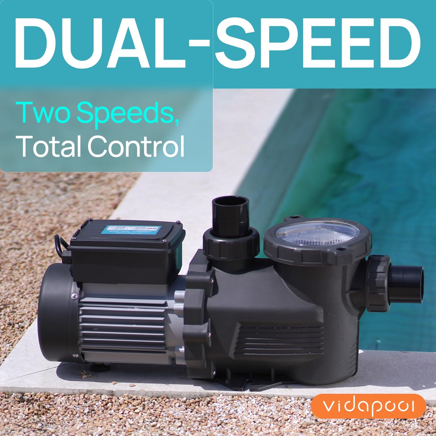 VIDAPOOL In/Above Ground Pool Pump, Self Primming High Flow (Dual Speed, 1.5HP, 4750 GPH, 115V)