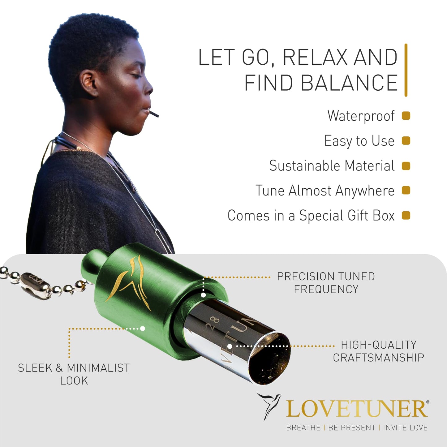 LOVETUNER 528Hz Breathing Necklace for Stress Relief, Mindfulness & Meditation | Sound Healing Whistle for Anxiety, Focus, Calm & Relaxation | Emotional Wellness, Inner Peace & Balance Necklace