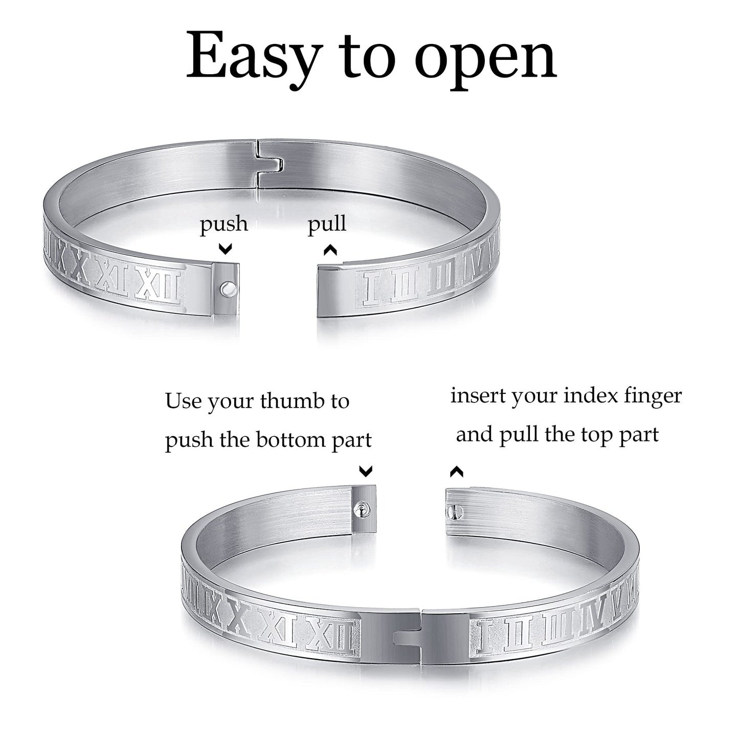 WFYOU 3PCS Stainless Steel Bracelets for Men Gold Roman Numeral Bangle Bracelet Twisted Cable Bracelet Adjustable Cuff Bracelet Mens Luxury Jewelry Bracelets Gifts(F:Silver)
