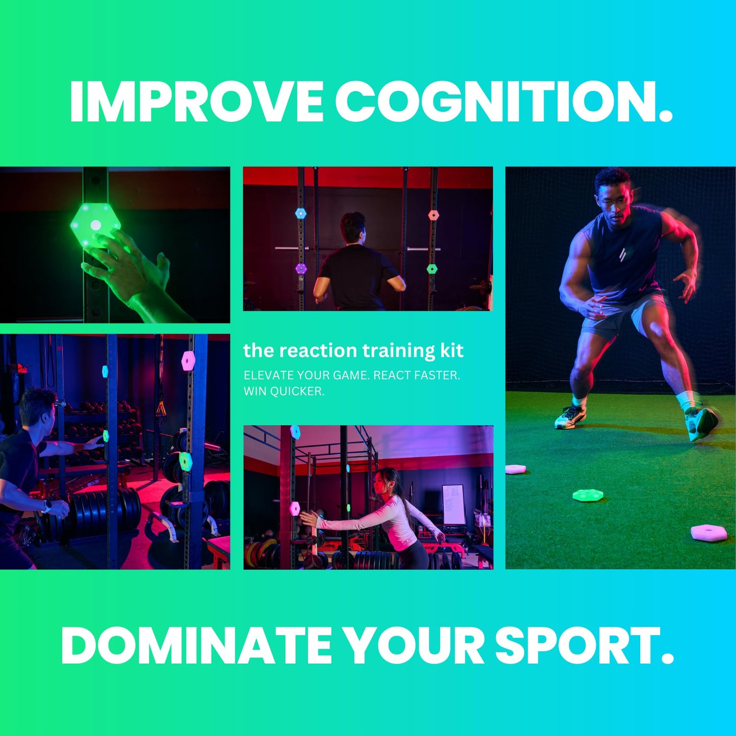 Sports Reaction Agility Lights Training Kit Improves Reaction Time & Agility for Athletes, Physical Therapists & Fitness Trainers Sports. Free App (8 Pods Reaction Lights)