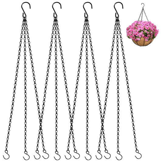 ZeeDix 4 Pack, 16 Inch Hanging Basket Chain with Hooks, Black Metal Planter Flower Pot Chain for Hanging Plants Outside, Adjustable Replacement Chain for Lanterns, Bird Feeders and Flowers